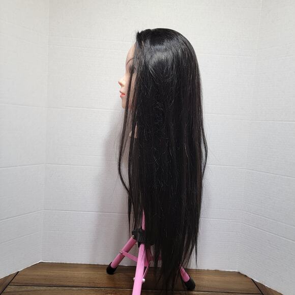 Female Cosmetology Training Head w/ Pink Tripod Stand - Picture 4 of 8